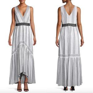 NWT BCBGMAXAZRIA Off White Linen-Blend Striped High-Low Dress